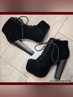 🖤Y2K Delicacy Black Velvet Platform Heel Boots🖤
